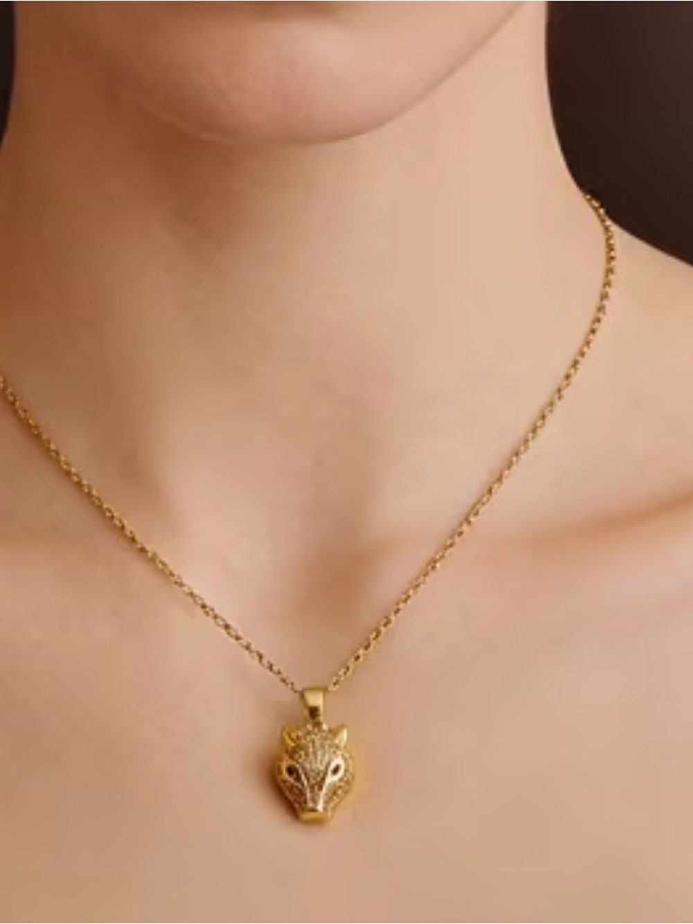 Gold cheetah Head Pendant Necklace - Women Jewelry
